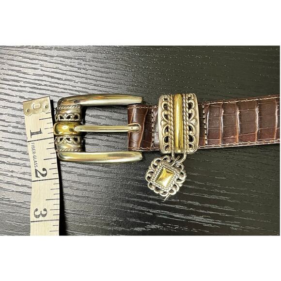 Brighton Western/Boho Croc-Stamped Leather Belt with Filigree Buckle Design - Picture 3 of 7